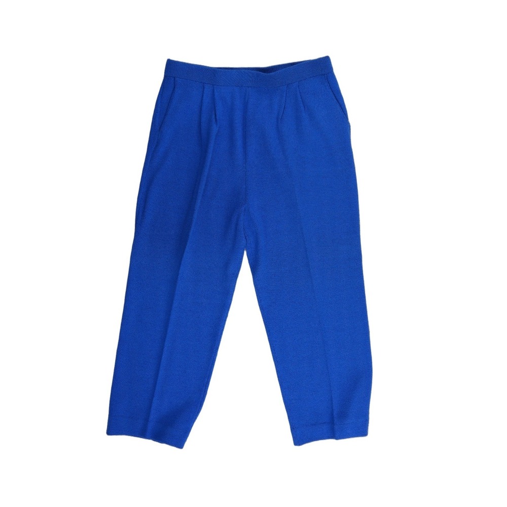 St John Knit Trousers Pants Women's Size Large Cobalt Blue Pleated Straight Leg